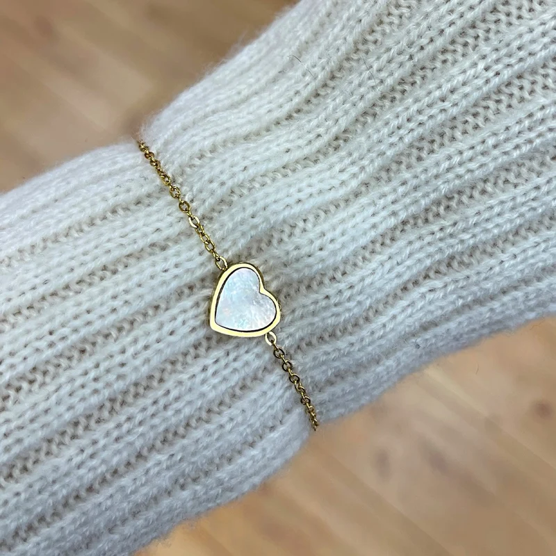 Perlmutt Herz Armband | 18K vergoldet