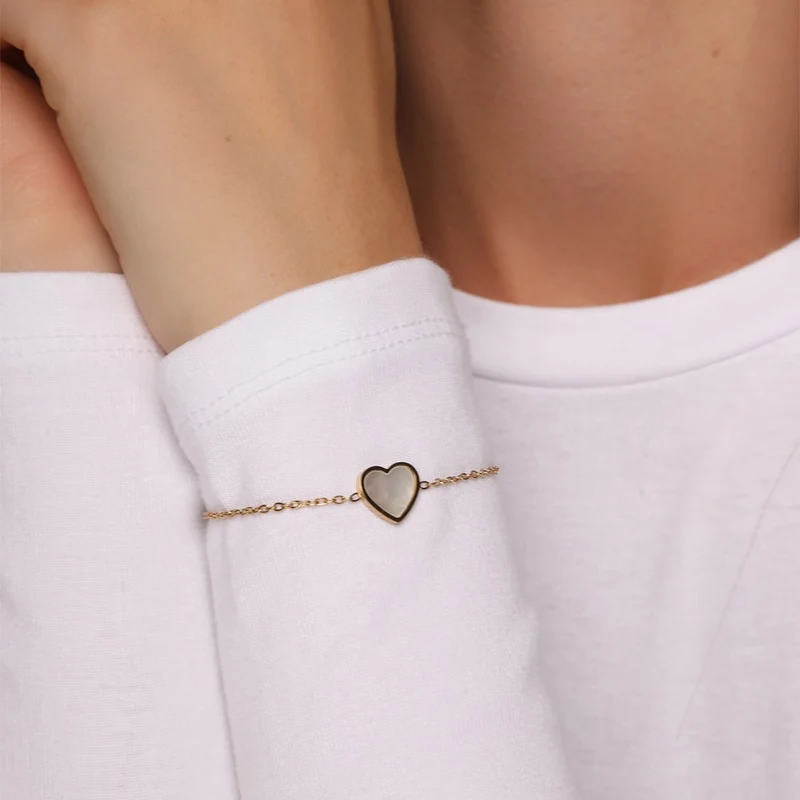 Perlmutt Herz Armband | 18K vergoldet