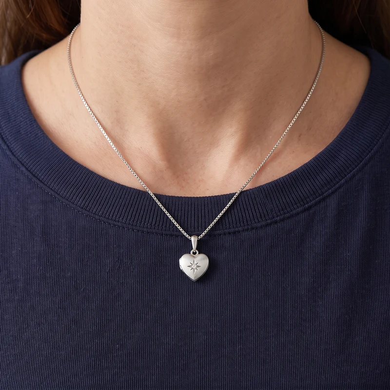 Silver & CZ Heart with Star Pendant Necklace