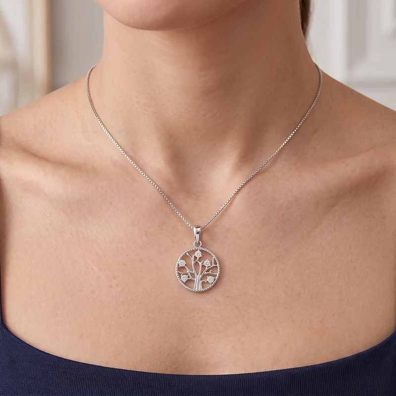 Silver & CZ Positivitree Pendant Necklace
