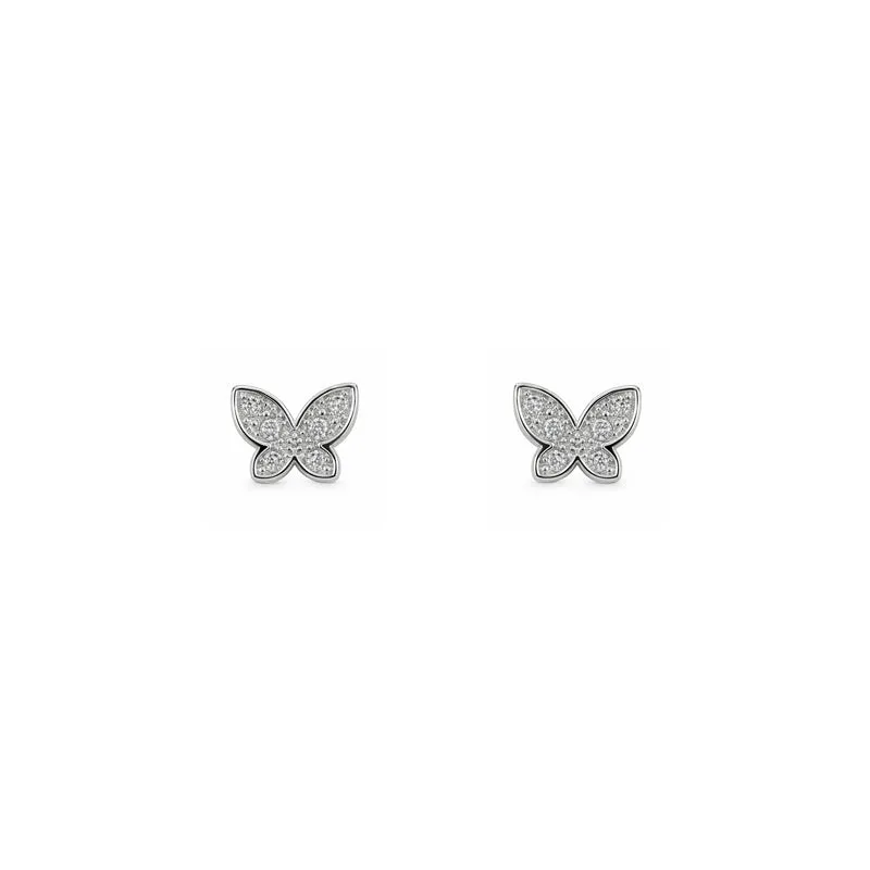 Silver & CZ Pave Butterfly Stud Earrings