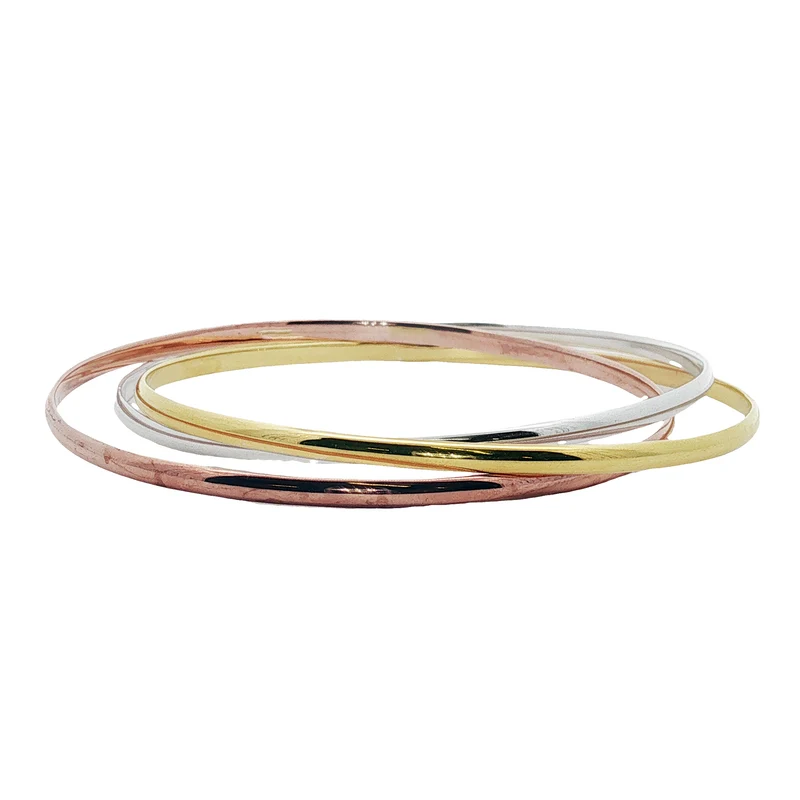 Silver, Gold & Rose Gold Trio Stacking Bangle