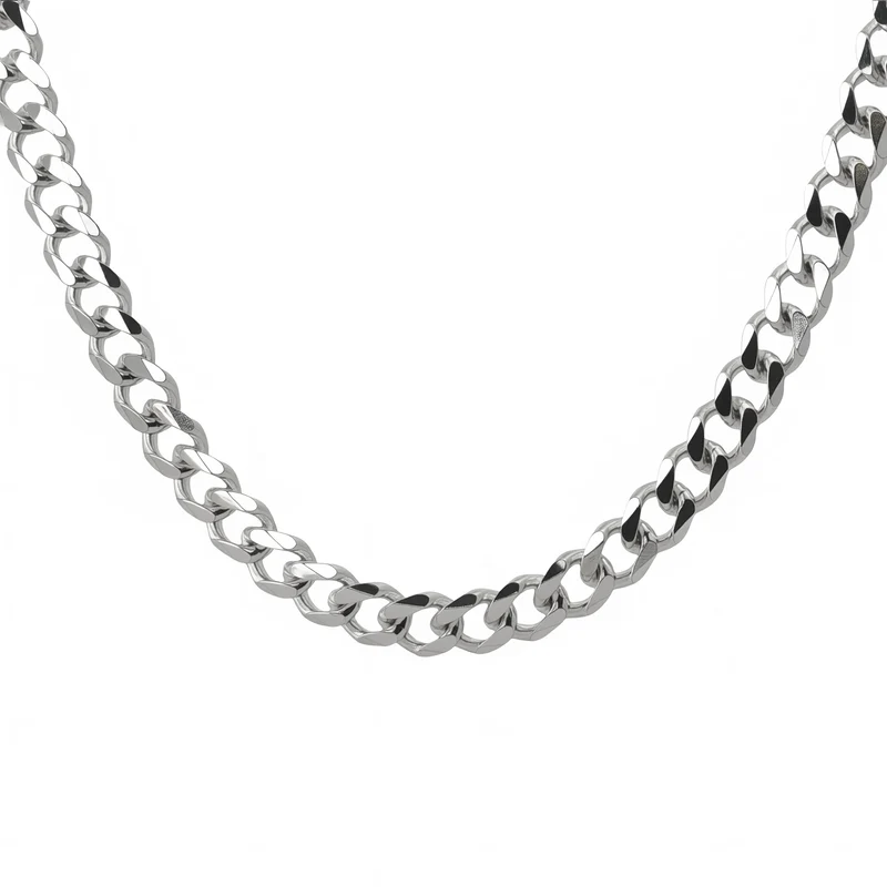 Men's Chunky Heavy Diamond-Cut 9.5mm Flat Curb Chain Necklace, 55cm