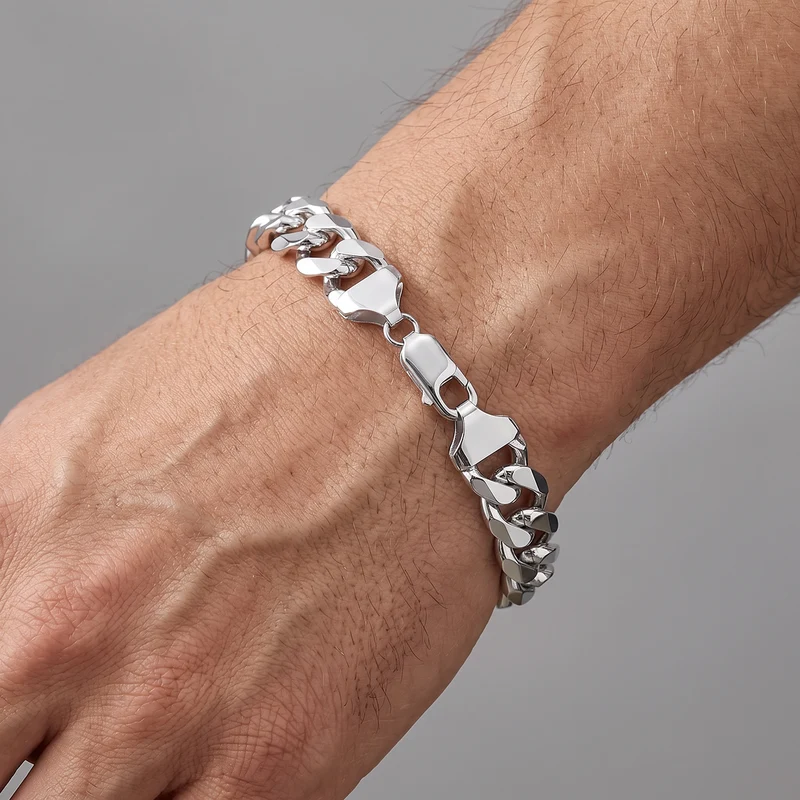 Men's Chunky Diamond-Cut Flat Curb Bracelet, 20cm