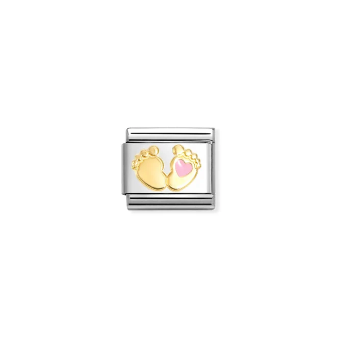 Classic Gold & Enamel Pink Baby Feet and Heart Friends & Family Charms