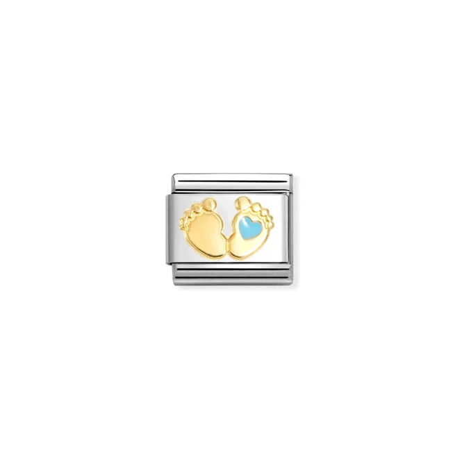 Classic Gold & Enamel Blue Baby Feet and Heart Friends & Family Charms