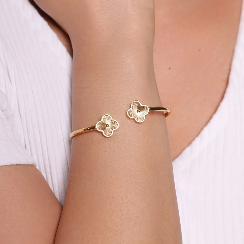 Twin Clover Armreif | 18K vergoldet