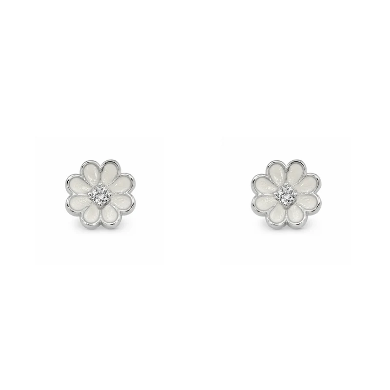 Silver & Enamel Flower Stud Earrings