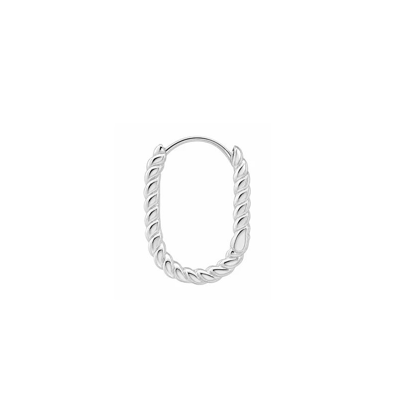 Silver Oval Rope Hoop Earrings