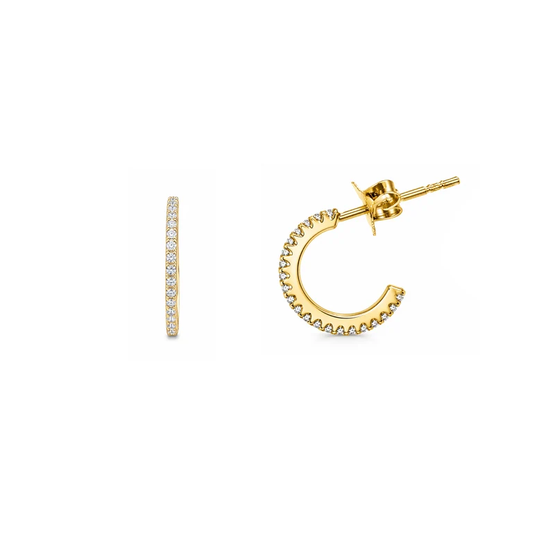 Gold Small CZ Half-Hoop Stud Earrings
