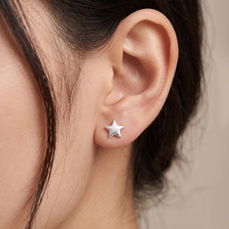 Silver Polished Star Stud Earrings