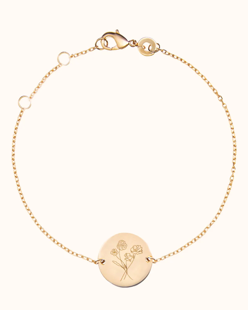 Geboortebloem Boeket Coin Armband - Verguld - Gepersonaliseerde Armband