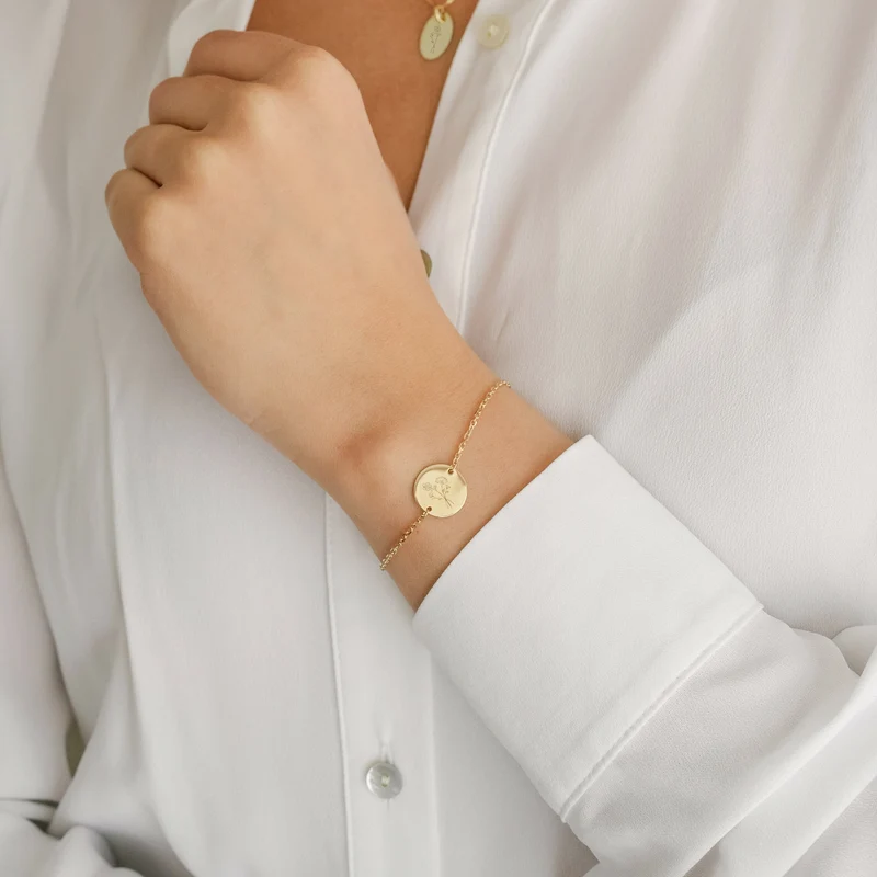 Geboortebloem Boeket Coin Armband - Verguld - Gepersonaliseerde Armband