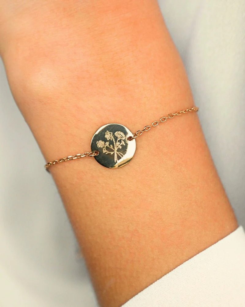 Geboortebloem Boeket Coin Armband - Verguld - Gepersonaliseerde Armband
