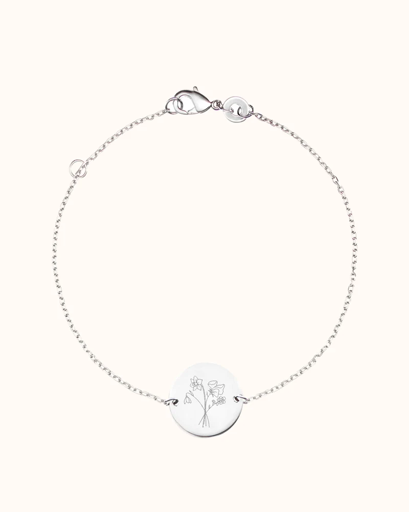 Geboortebloem Boeket Coin Armband - Zilver - Gepersonaliseerde Armband