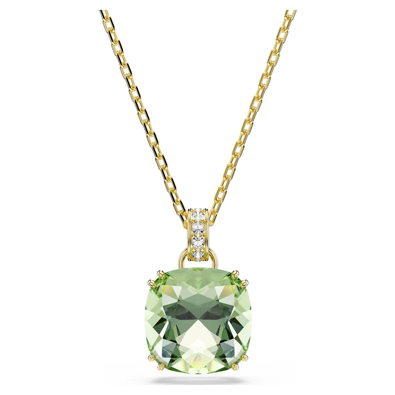 Millenia Pendant Necklace with Cushion Cut Green Crystal in 18ct Yellow Gold Finish