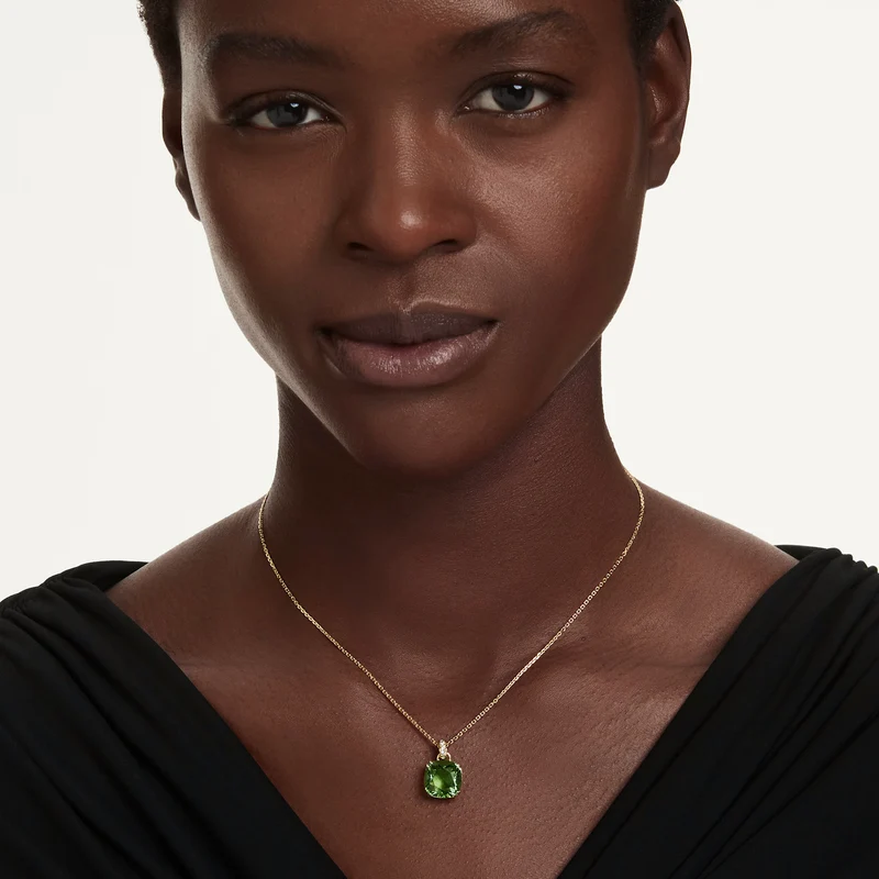 Millenia Pendant Necklace with Cushion Cut Green Crystal in 18ct Yellow Gold Finish