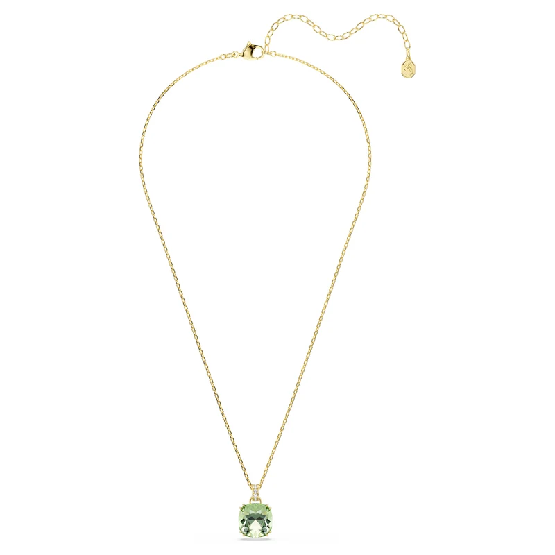 Millenia Pendant Necklace with Cushion Cut Green Crystal in 18ct Yellow Gold Finish