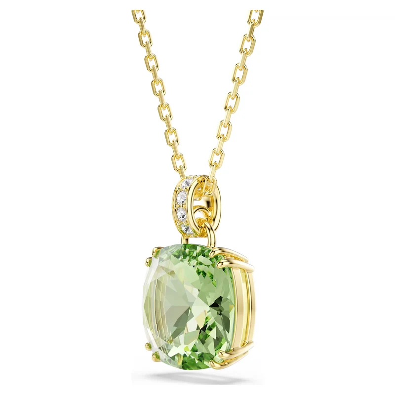 Millenia Pendant Necklace with Cushion Cut Green Crystal in 18ct Yellow Gold Finish