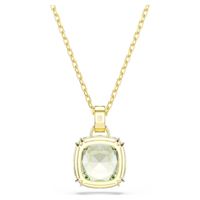 Millenia Pendant Necklace with Cushion Cut Green Crystal in 18ct Yellow Gold Finish