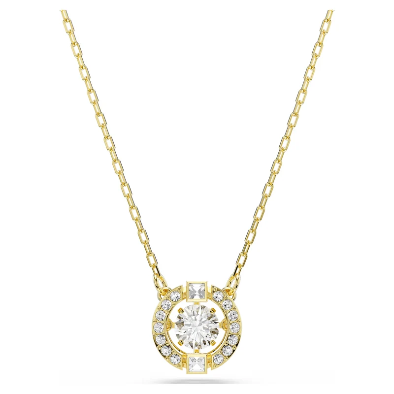 Una Angelic Halo Pendant Necklace with Round Cut White Crystal in 18ct Yellow Gold Finish