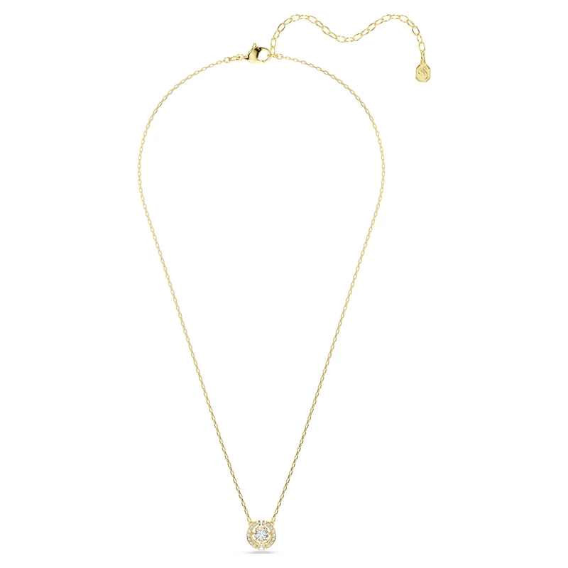 Una Angelic Halo Pendant Necklace with Round Cut White Crystal in 18ct Yellow Gold Finish