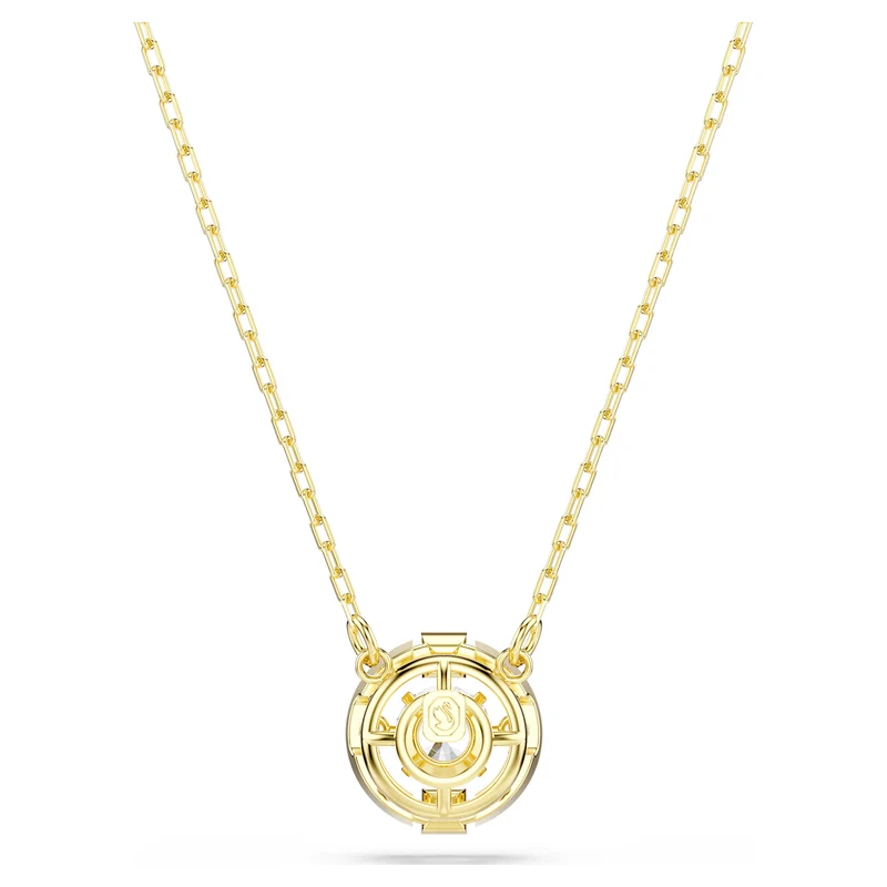 Una Angelic Halo Pendant Necklace with Round Cut White Crystal in 18ct Yellow Gold Finish