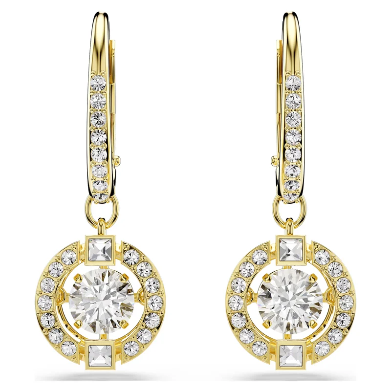 Una Angelic Drop Earrings with Round Cut White Crystal in 18ct Yellow Gold Finish