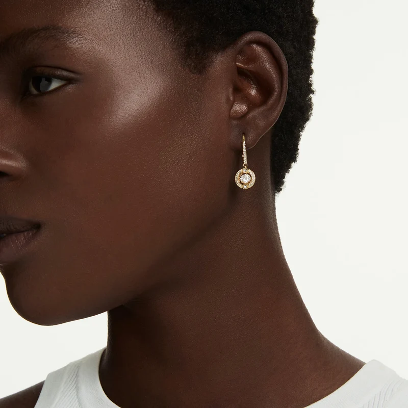 Una Angelic Drop Earrings with Round Cut White Crystal in 18ct Yellow Gold Finish