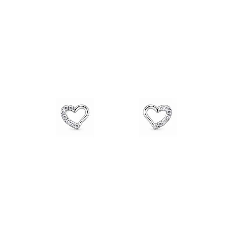 Silver Tiny Open Heart CZ Stud Earrings
