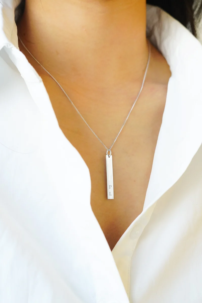 Vertical Bar Ketting - Zilver - Gepersonaliseerde Ketting