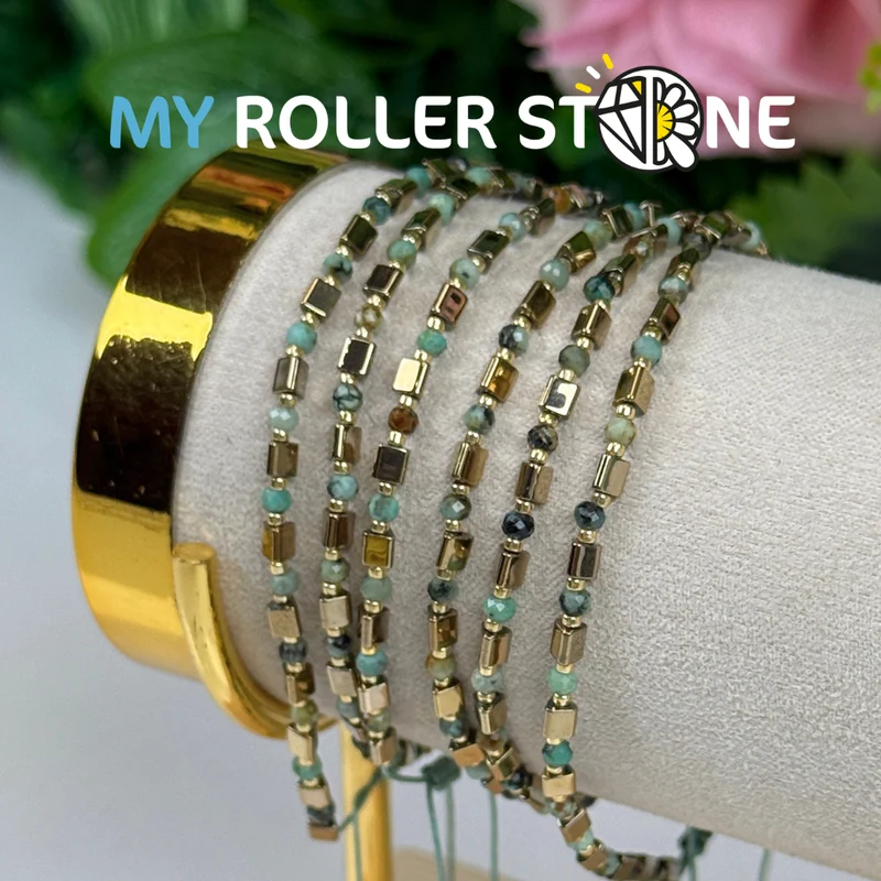 Verstellbares Armband aus afrikanischem Türkis und Pyrit