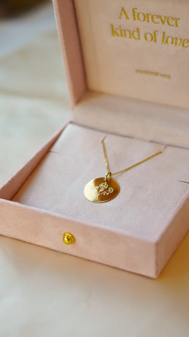 14k Geboortebloem Boeket Coin Ketting - Gepersonaliseerde Ketting - 15mm