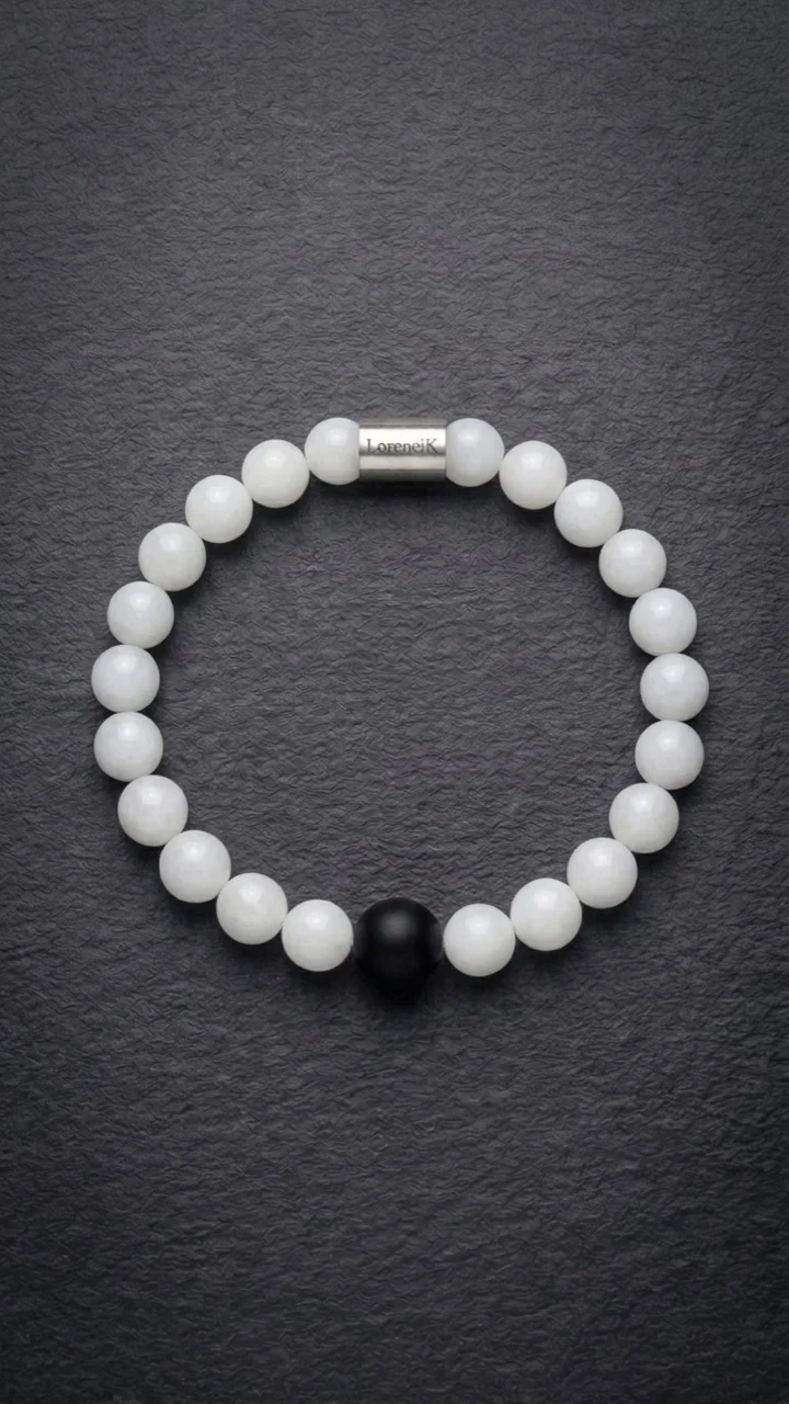 Infinity Balance – Pure Malaysia | Perlenarmband Herren Jade Weiß 8mm