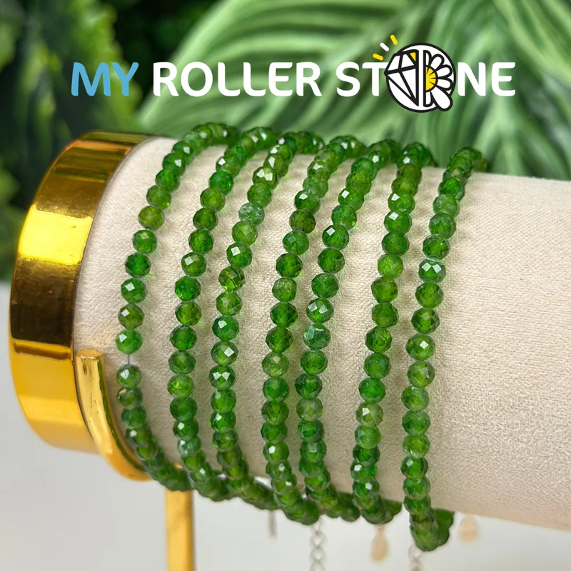 Facettiertes Diopsid-Armband mit Silberverschluss