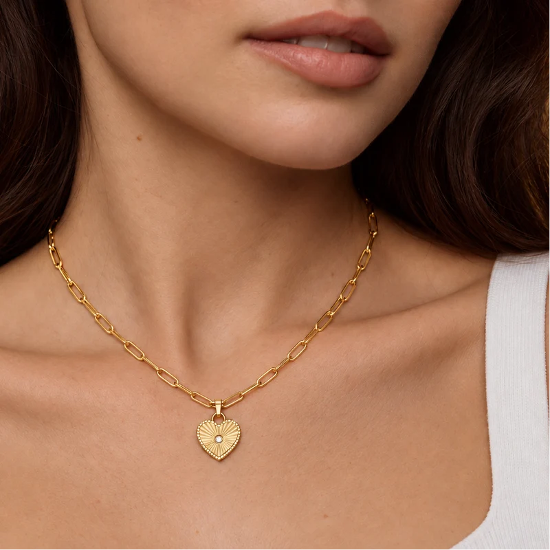 Sunray Heart Charm Pendant Necklace