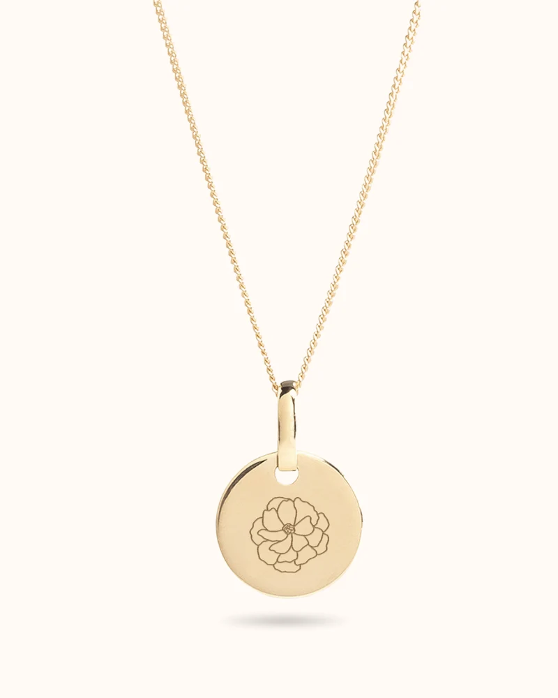 14k Geboortebloem Mini Coin Ketting - Gepersonaliseerde Ketting