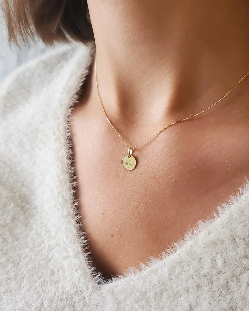 14k Geboortebloem Mini Coin Ketting - Gepersonaliseerde Ketting