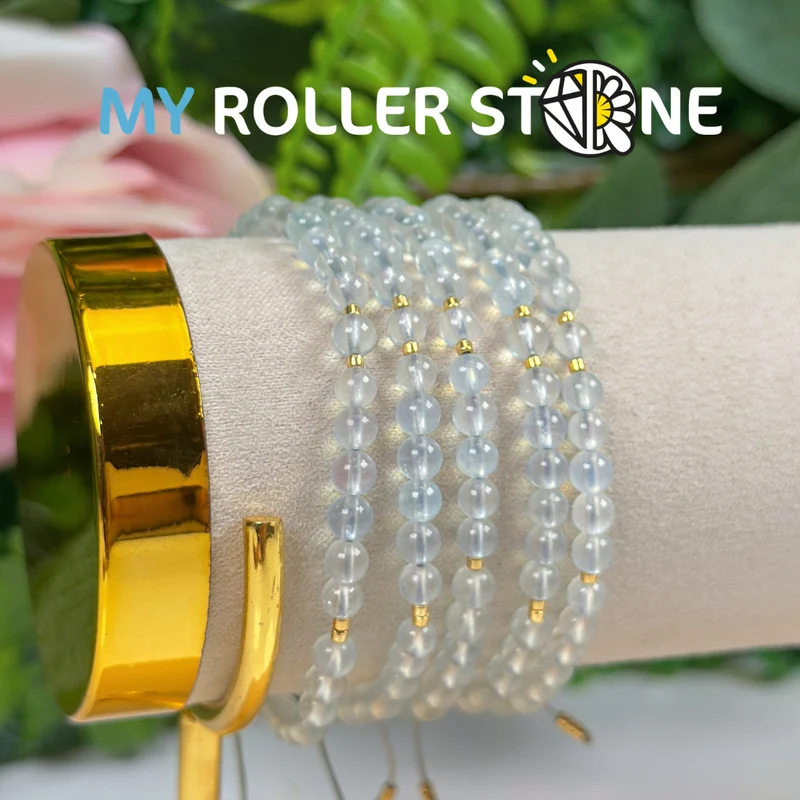 Verstellbares Armband aus Aquamarin und Miyuki