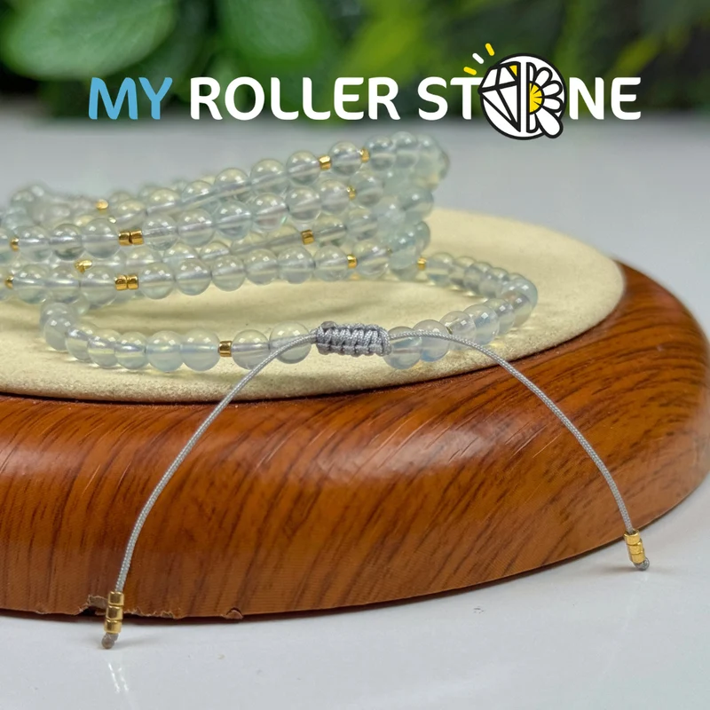 Verstellbares Armband aus Aquamarin und Miyuki
