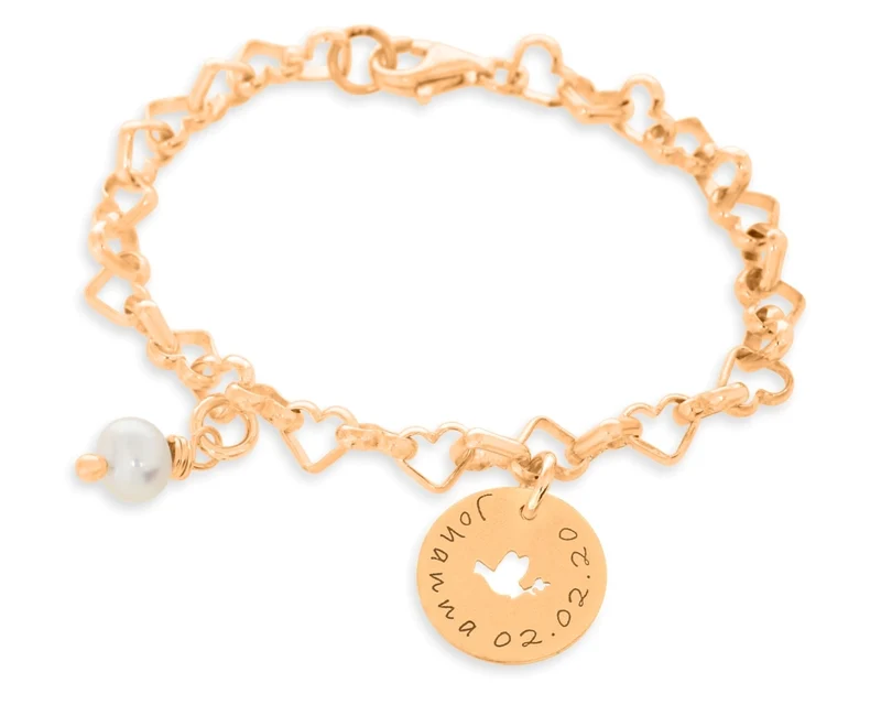 Gravurarmband rosé vergoldet Taube Taufe Kommunion Armband Name
