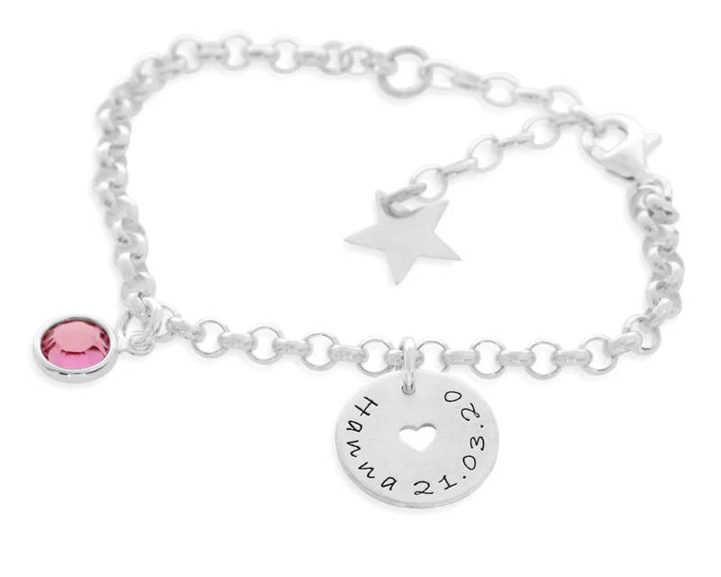 Kinderarmband mit Gravur 925 Sterling Silber Geburtsstein