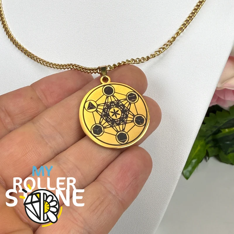 Metatrons Würfel-Halskette Blume des Lebens Gold