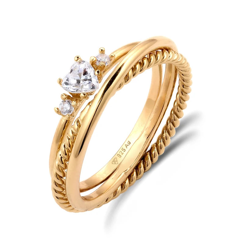 Ringset Twisted Herz | Zirkonia (Weiß)