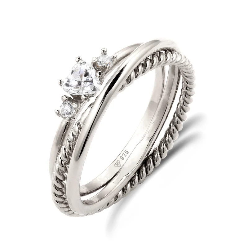 Ringset Twisted Herz | Zirkonia (Weiß)