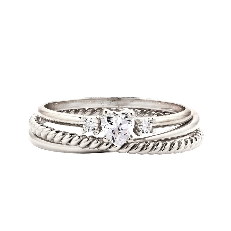 Ringset Twisted Herz | Zirkonia (Weiß)