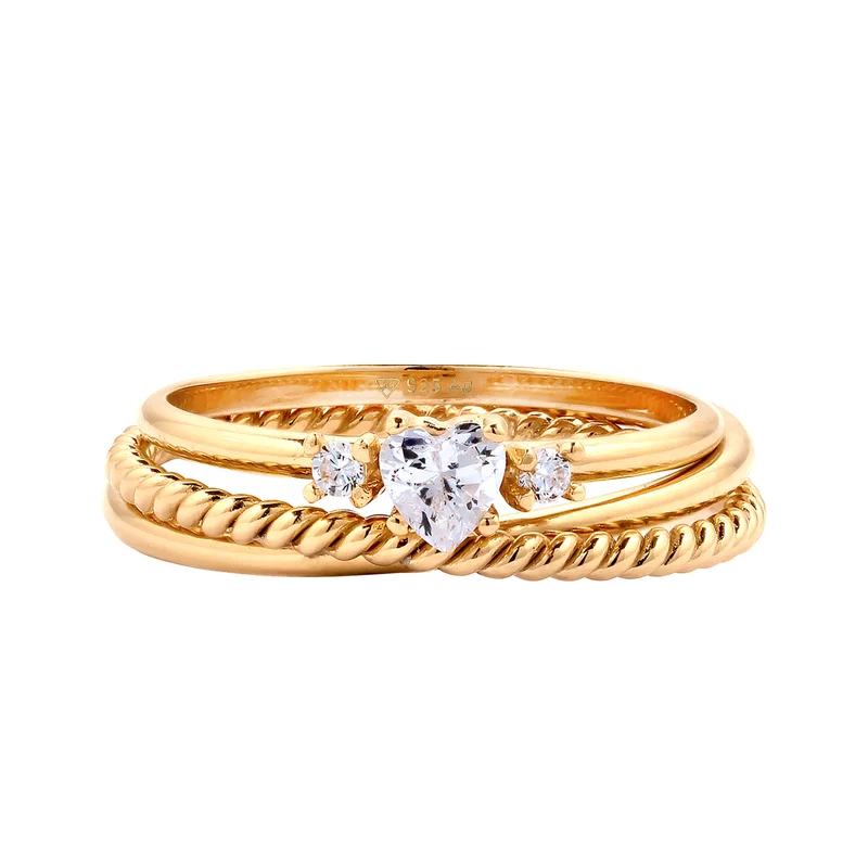 Ringset Twisted Herz | Zirkonia (Weiß)