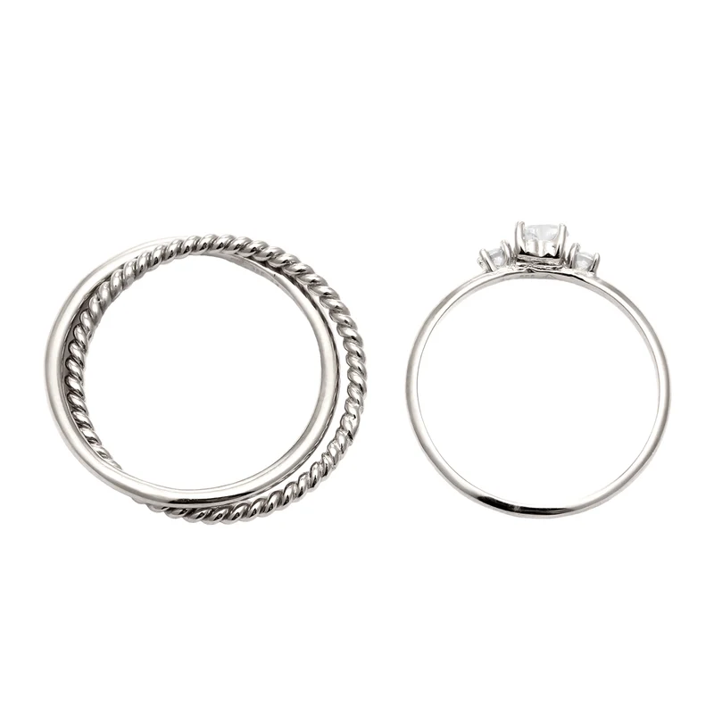 Ringset Twisted Herz | Zirkonia (Weiß)