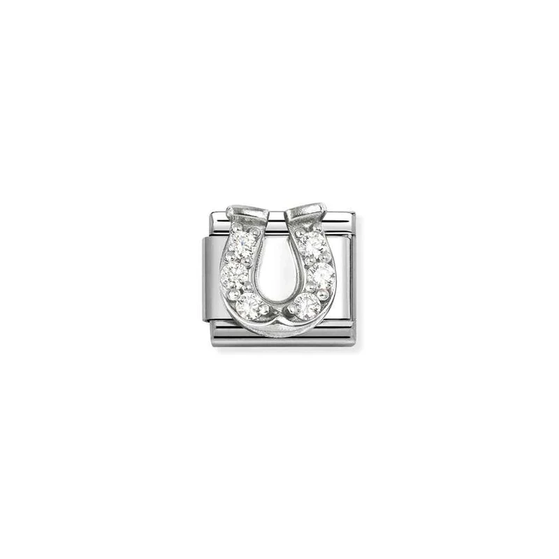 Classic Silver CZ Clear White Horseshoe Good Luck Charms