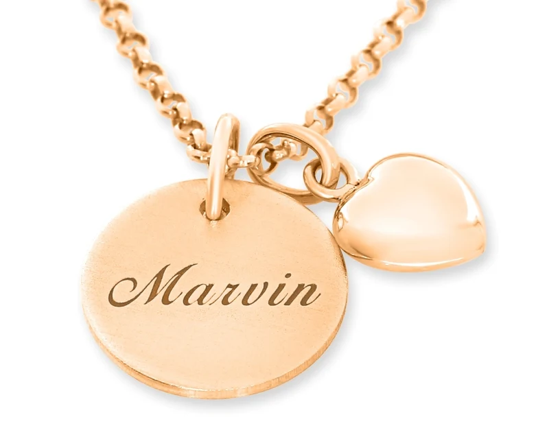 DAMENSCHMUCK MIT GRAVUR NAMENSKETTE FRAU KETTE HERZ SCHMUCK TAUFE GEBURT GOLD SCHMUCK